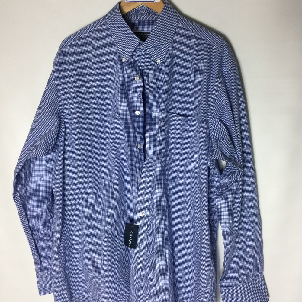Club Room Men's Classic/Regular Fit Performance Mini Gingham Dress Shirt Blue